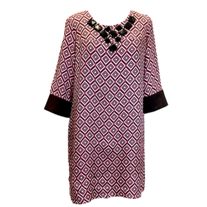 Shoshanna Silk Retro Vintage style Geometric 3/4 Sleeve Shift Dress Size 6 (M)